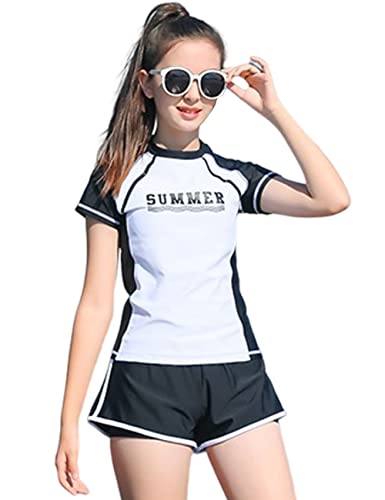 Image of KORADI Girls Swimsuits Rash Guard Swim Set Kids Two-Piece Bathing Suits Teen Swimwear Beach Shorts Sun Protection Swim Shirts