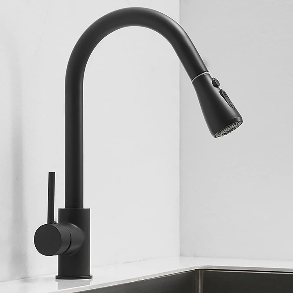 Dolinvo Kitchen Faucet with Pull Down Sprayer for 1 or 3 Hole Sink with Deck Plate Matte Black Pull