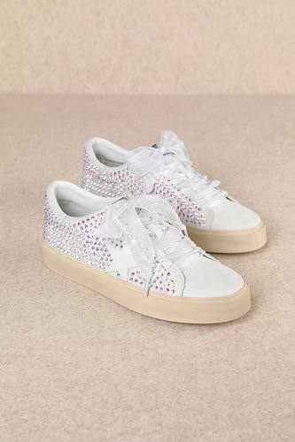Image of Mi.iM Gaby Rubber Sole Lace-up Snake Print Suede Star Sneakers (Rhinestone, US Footwear Size System, Adult, Women, Numeric, Medium, 8)