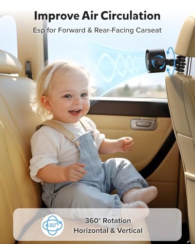 Image of AMACOOL Baby Stroller Fan, Rechargeable Portable Clip on Fan, 17H Cooling | LED Display, 360Rotate, 5 Speeds Personal Cooling Fans for Car Seat, Crib, Travel, Camping, Baby Essentials Registry Gifts