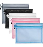 Classycoo Mesh Zipper Pouch, A4 Document Bag 5 Pack [Double Layers] Plastic Zip Wallets Folder, A...