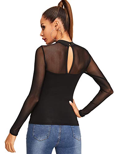 SheIn Women's Long Sleeves Slim Fit See-Through Mesh Top Small Black2
