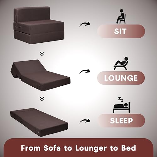 Image of Amazon Brand - Solimo 1 Seater 3 * 6 Jute Fabric Washable Cover Sofa Cum Bed 1 Seater Double Foam Fold Out Sofa Cum Bed (Finish Color - Brown Delivery Condition - Pre-Assembled)