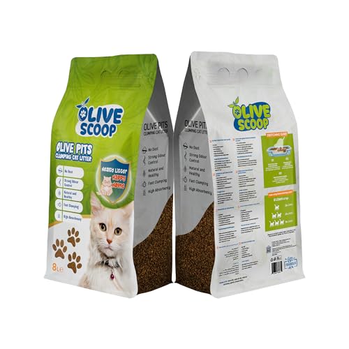 OLIVE SCOOP Natural Clumping Cat Litter, (6kg/8L)- Olive Pits, Biodegradable, Dust-Free, Eco-Friendly, Unscented, Hypoallergenic, Odour Control, Safe for Kittens & Adult Cats - Image 3