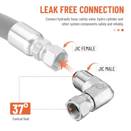 Image of 5 Pack 90 Degree Elbow JIC 37 Hydraulic Fittings: 3 /8 inch JIC Male x 3 /8 inch JIC Female, with Protection Cover Hydraulic Hose Swivel Crimp Fittings