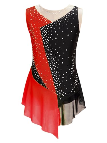Oyolan Maillot Brillante Sin Mangas para Niña Vestido Gimnasia Ritmica Vestido De Danza Pantinaje Leotardo De Ballet Actuación Rojo D 7 8 años