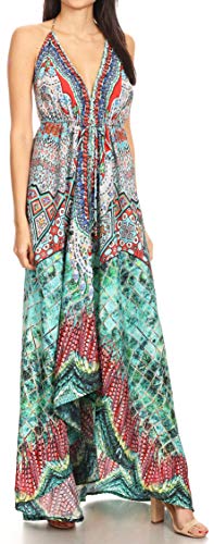 Image of Sakkas Lizi Womens Maxi High-Low Halter Handkerchief Long Dress Beach Party
