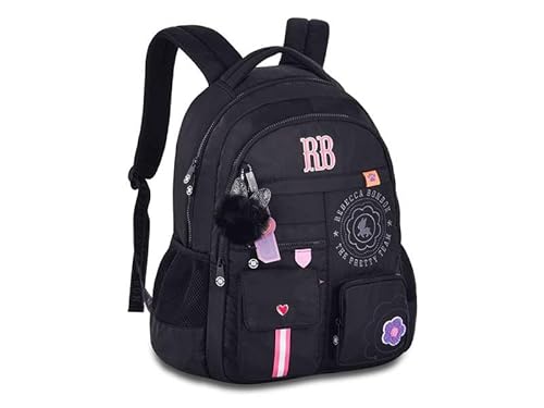 Kit Mochilas Costas Rebecca Bonbon com Lancheira e Estojo Box Bordado 2025 (PRETO)