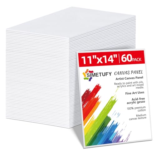 Simetufy 11 x 14 inch 60 Pack Painting Canvas Boards- Gesso Primed Acid-Free 100% Cotton Flat Canvas Panels for Acrylics Oil Watercolor Tempera Paints