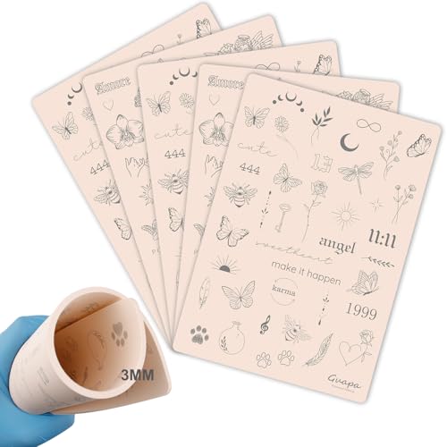 Guapa 3mm Pre-Printed Fine Line Tattoo Practice Skin Double-Sided Silicone Training Pad with Light Gray Stencils Realistic Synthetic Skin for Precise Tattooing (Pink-1PCS)