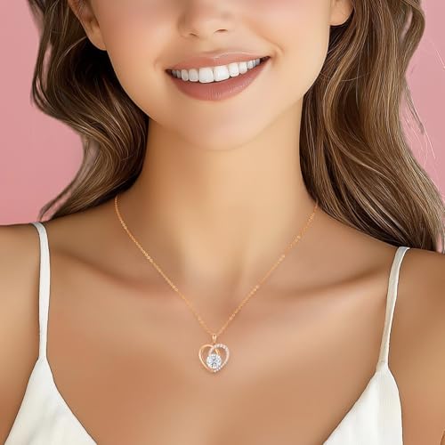 Moissanite Heart Pendant Necklaces for Women,D Color VVS1 Moissanite Lab-Created Gem,925 Sterling Silver Gold Plating,Wedding,Anniversary,Birthday Fine Jewelry Gifts for Wife Her Mom Girlfriend2