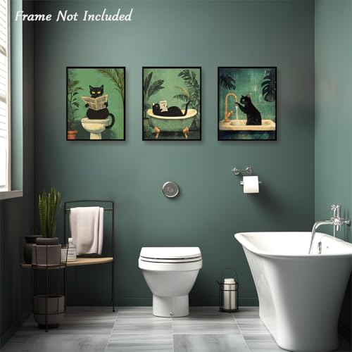 Dazzlewall 3Pcs Funny Cat Bathroom Wall Art Pictures, Vintage Black Cat Wash Its Paws Reading Newspaper Art Prints for Bathroom Toilet Decor 8x10 in Unframed - Cosy Home Interiors Dazzlewall 3Pcs Funny Cat Bathroom Wall Art Pictures, Vintage Black Cat Wash Its Paws Reading Newspaper Art Prints for Bathroom Toilet Decor 8x10 in Unframed - Image 3