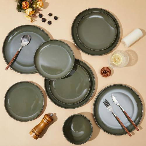 Image of Pokini Stoneware Dinnerware Sets for 4, 16pcs Plates and Bowls Sets Dishes