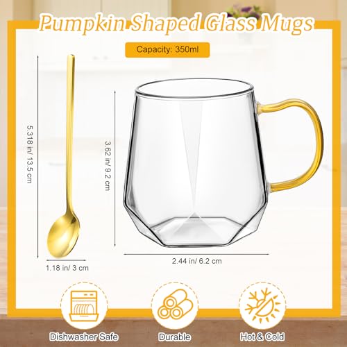Set de 6 tazas de vidrio con cuchara 12 oz forma diamante miniatura 2
