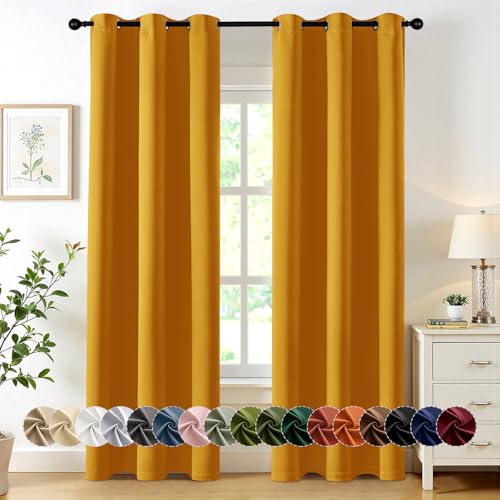 Image of MIULEE Blackout Curtains for Bedroom Living Room 2 Panels, Thermal Insulated Room Darkening Drapes Grommet Noise Reducing Light Blocking Window Treatments 72 Inches Long 40x72 Inch Mustard Yellow