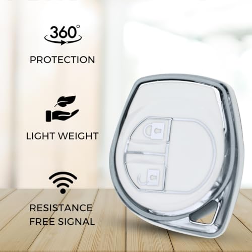 Image of KEYCEPT Silver Line TPU Key Cover Compatible with Suzuki Swift, Dzire, Ertiga, Baleno, Grand Vitara, Celerio, WagonR, Brezza, Scross, Fronx, Jimny, Ignis 2 Button Remote Key Cover (Type 1, White)