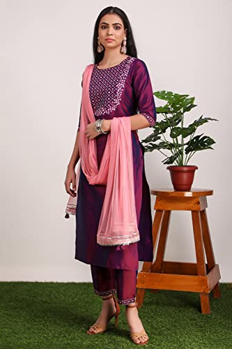 Image of Purple Art Slik Kurta Set