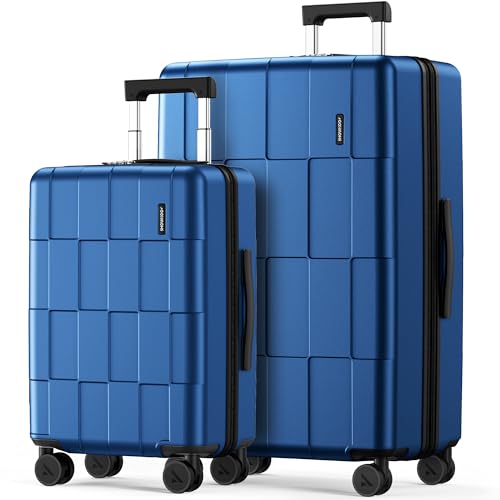 SHOWKOO Luggage Sets 2 Piece 20/28 Inch Hardside Expandable Lightweight PC Suitcase Sets with Double Spinner Wheels TSA Lock, Sea Blue