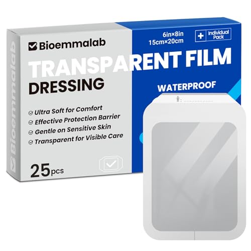 Image of Large Waterproof Bandages Clear Dressings Tattoo Tape Sensitive Skin Wounds Care, Transparent Film Dressing Adhesive Patch for Post Surgical Use, Medical Cover for Fragile Skin 6x8 Inch, 25 Packs