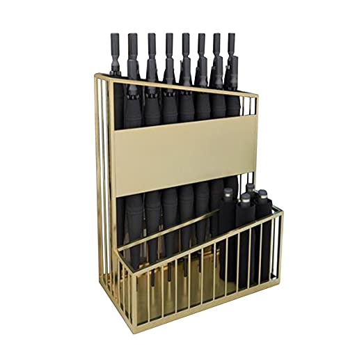 Paragüero dorado – Soporte comercial de gran capacidad para 12 – 27 paraguas, perfecto para hoteles, oficinas, bancos y escuelas – Elegante solución de almacenamiento de paraguas para interiores