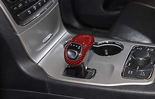 Miniatura 5 de Cubierta decorativa de ABS para palanca de cambios interior de automóvil para Jeep Grand Cherokee 2014 2015 (grano de fibra de carbono rojo)