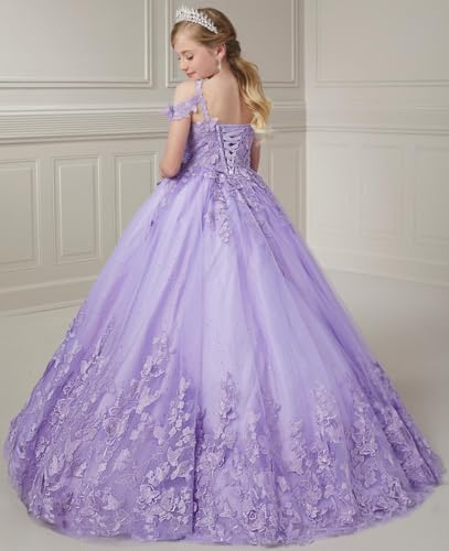 Girls Pageant Dress with Puffy Tulle Princess Off Shoulder Lilac Long Prom Ball Gown PT0863