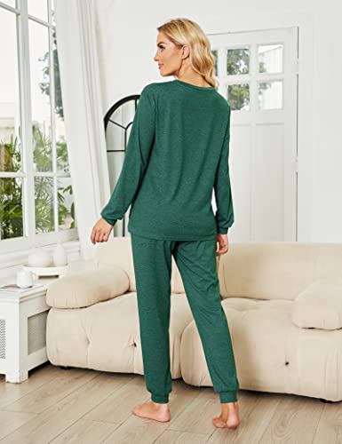 Image of LOCUBE Women's Pajama Set Soft Comfy 2-Piece Long Sleeve Lounge Sleepwear with Drawstring Pants and Pockets