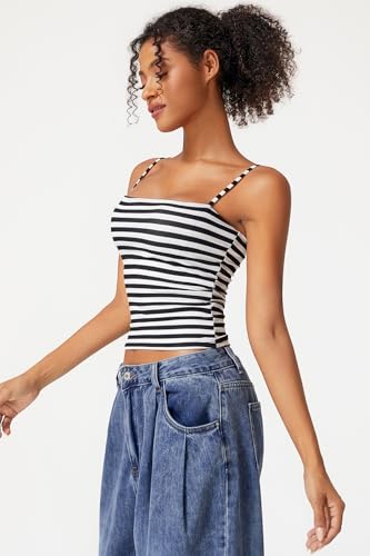 Image of QINSEN Women's Double Lined Basic Tank Top Adjustable Spaghetti Straps Sleeveless Camisole Shirts