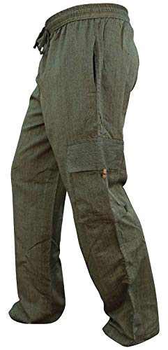 SHOPOHOLIC FASHION Herren-Hippie-Hose im Boho-Stil aus Leichter Baumwolle mit Seitentasche, Green, M