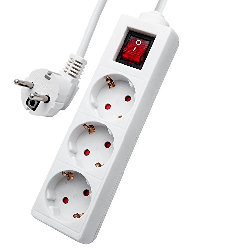 Henweit 3 regleta regleta pared montaje individualmente conmutable con cable 1.5 m de tensión enchufe para Seguridad Infantil