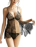 TFENG Damen Bodydoll Mesh Nachthemd Nachtwäsche Nachtwäsche Nachthemd (Schwarz, Größe L)