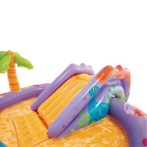 Image of INTEX Dino Park Inflatable Kiddie Pool: Inflatable Kids Pool with Water Sprayer and Slide - Splash Pad - 79 inch x 62 inch x 27 inch - Ages 3+