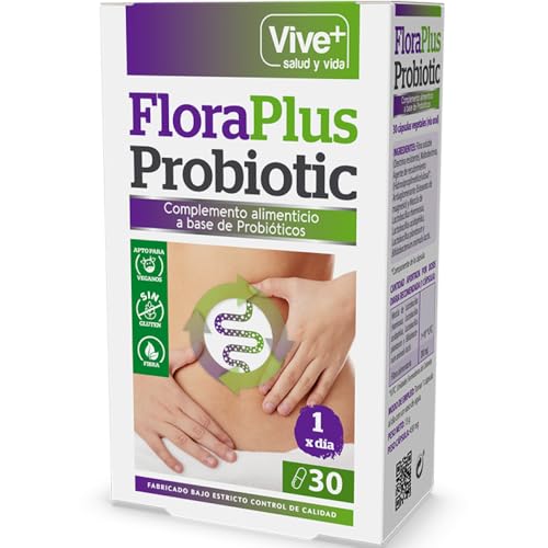 Vive+ Flora Probiotic – 30 cápsulas con fibra prebiótica y cuatro cepas probióticas (L. rhamnosus, L. acidophilus, L. plantarum, B. animalis) – Apoyo digestivo, inmunitario, prevención diarrea