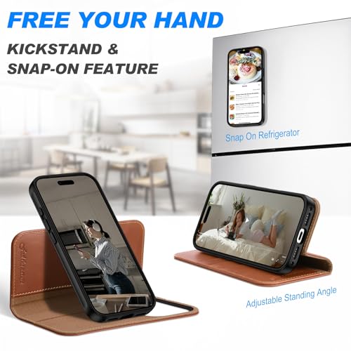 SHIELDON Detachable Genuine Leather Case Wallet for iPhone 17 Pro 6.3" 2025 | 2-in-1 Design, Wireless Charging, Magnetic, RFID Blocking Credit Card Holder, Kickstand, Flip Cover - Retro Brown by SHIELDON - Image 6