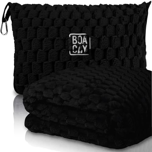 BOACAY Couverture de Voyage Pliable pour Avion, Voiture - Couverture de Bureau Compacte - Oreiller Portable pour Adultes, Enfants avec Étui, Manchon de...