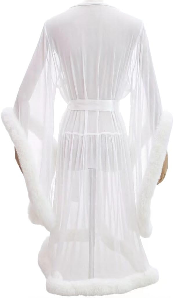 Robes For Women Tulle Robe with Faux Fur Trim, Sexy,Soft and Comfortable,Perfect for Spa Nights and Maternity Photoshoot - Image 5