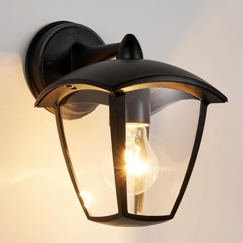 HARPER LIVING Outdoor Wall Lights E27 Outside Lights Mains Powered IP54 Weatherproof Aluminum Black Exterior Wall Lamp with Clear Shade Security Lights for Porch Front Door Garden Patio