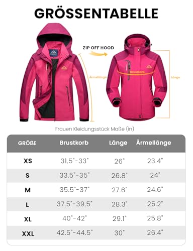 donhobo Jacken Damen Outdoorjacke Wasserdicht Windjacke Leicht Wanderjacke Atmungsaktiv Funktionsjacke Softshell Übergangsjacke mit Kapuze (Rose Rot, L)