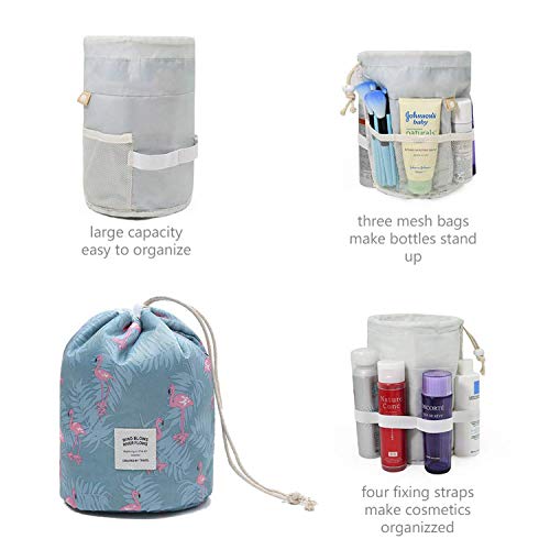 Barrel Makeup Bag Drawstring Travel Cosmetic bag for Women and Girls Portable Foldable Multifunction Toiletry Bucket Bags Round Organizer Storage Pocket Soft Collapsible (Type-3)