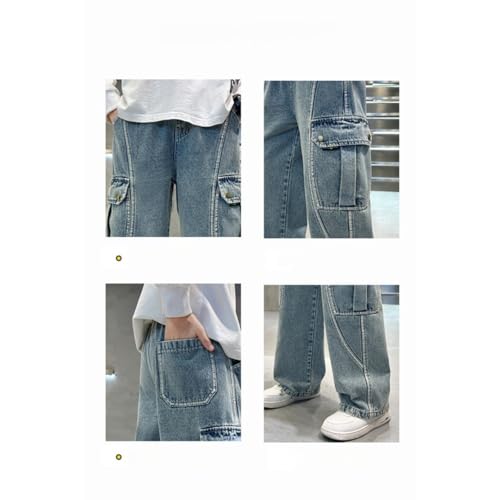 Hip Hop Baggy Cargo Jeans for Girls Wide Leg Muti Pockets Denim Pants Cool Elastic Waist Casual Streetwear Y2k Trouser3