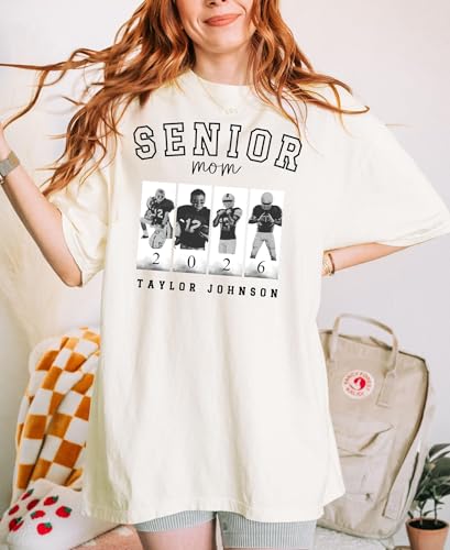 Custom Photo Senior Football Mom Shirt, Personalized Football Shirts for Women, Matching Family Senior Mom Dad Grandma Grandpa Shirt Class of 2026, Game Day Gifts for Mom White2