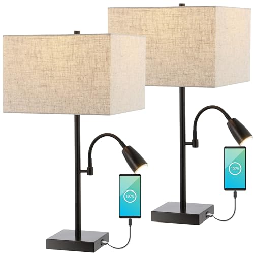 Lámpara de mesa JONATHAN Y de 2 luces con puerto USB