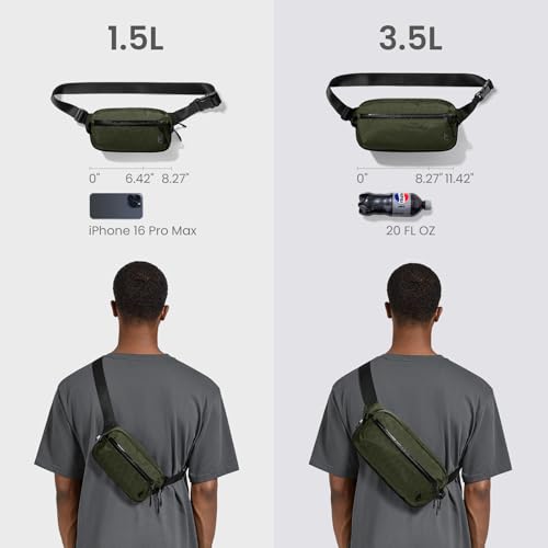 Image of tomtoc Sling Bag with RFID Blocking, X-Pac /Non X-Pac Minimalist Crossbody Chest Pack for Men and Women, Lightweight Water-Resistant Bag for Travel and Daily Commutes, X-pac Olive, 1.5L, Lightweight