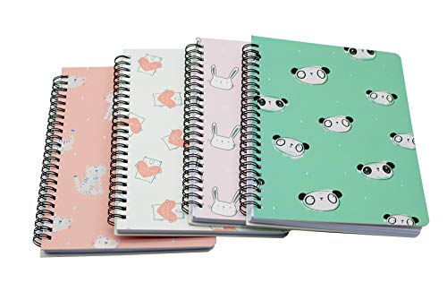 Cahier à spirale A5 Yansanido lot de 4 carnets lignés de 160 pages style animaux pour l'école