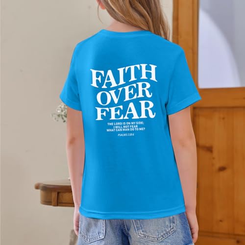 Image of Faith Over Fear Shirt Christian Jesus Tshirts for Girls Religious Inspirational Tees Bible Verse Tops for Kids 3-12