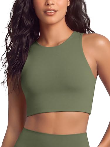 Image of ODODOS Racerback Tank Bra for Women High Neck Non Padded Medium Support Sports Bra Workout Yoga Crop Tops