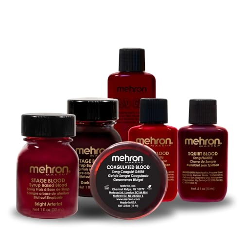 Mehron Makeup Pro Blood Kit | 6 Piece Halloween & Special FX Blood Set Includes 3D Gel (.5oz) Coagulated Blood (.5oz) Squirt Blood in Bright & Dark (.5oz) and Stage Blood in Bright & Dark (1oz)