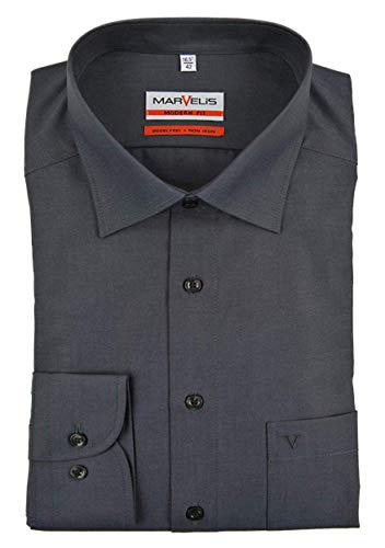MARVELIS Modern Fit Hemd Langarm mit Brusttasche Chambray , Anthrazit , 45 MARVELIS Modern Fit Hemd Langarm mit Brusttasche Chambray , Anthrazit , 45