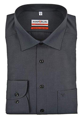 Marvelis Herren Businesshemd Non-Iron Modern Fit, Langarm, Kent-Kragen, Chambray, 100% Baumwolle, schwarz 68, 47