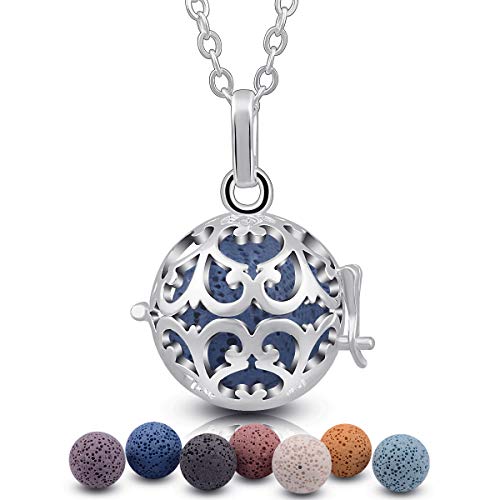 EUDORA Aroma Lava Stone Vintage Aromatherapy Essential Oil Diffuser Necklace Pendant, 24" + 7PCS Rocks